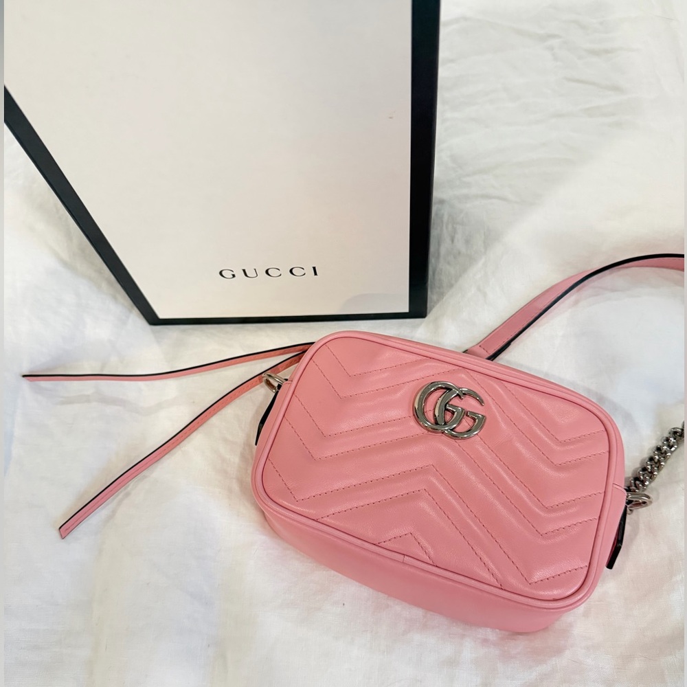 AUTHENTIC GUCCI Pink leather Marmont crossbody bag in small with box & dustbag - Picture 4 of 12